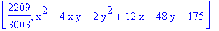 [2209/3003, x^2-4*x*y-2*y^2+12*x+48*y-175]